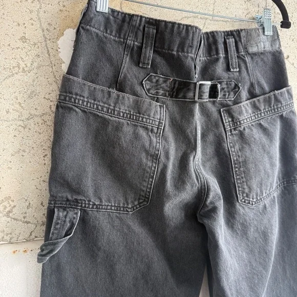 Free People Carpenter Jeans Wide Leg Cropped Utility Faded Black Women 27 Grunge - Picture 10 of 16